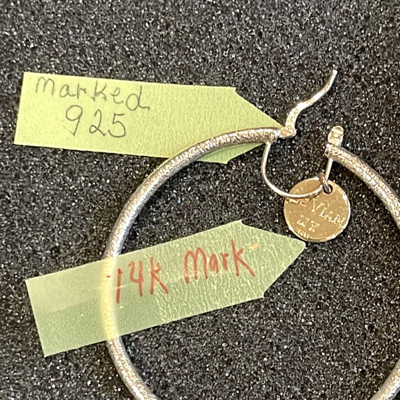 ❤️RARE HTF LE VIAN❤️S/S 925 & 14K DANGLE CHARM INSIDE HOOP EARRINGS SUPER COOL! - Picture 9 of 15